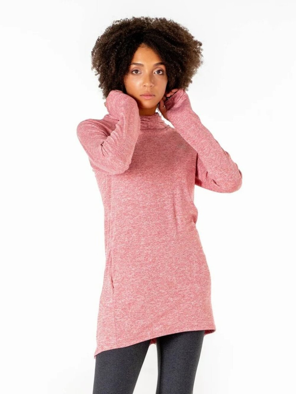 Veil Halo Running Hoodie Pink Heathered Activewear Tunic Top - Medium